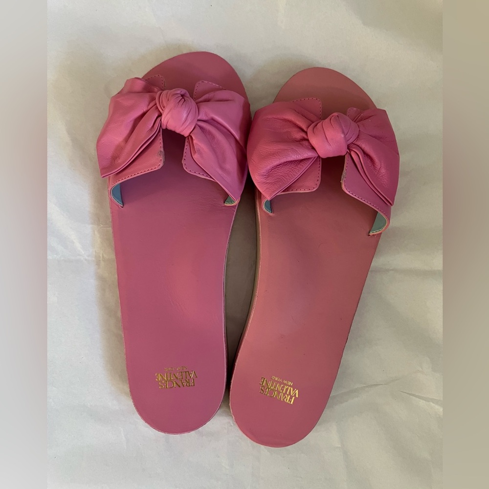 Frances Valentine Pink Bow Leather Slide Sandals Slip On Women's Size 8